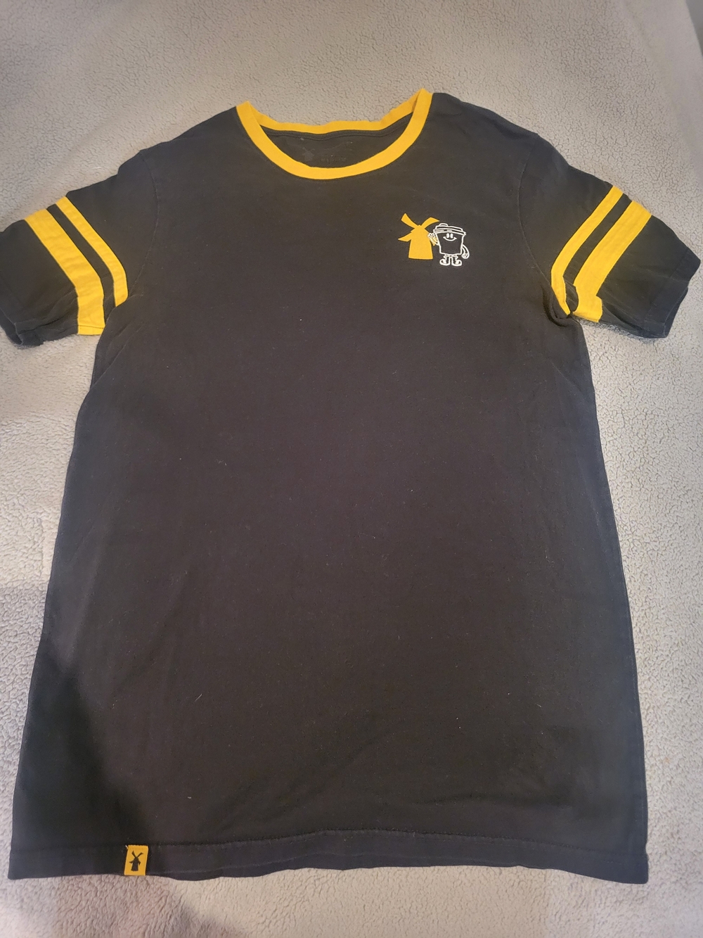 Dutch Bros Black & Yellow Ringer Tee with Windmill Coffee Graphic